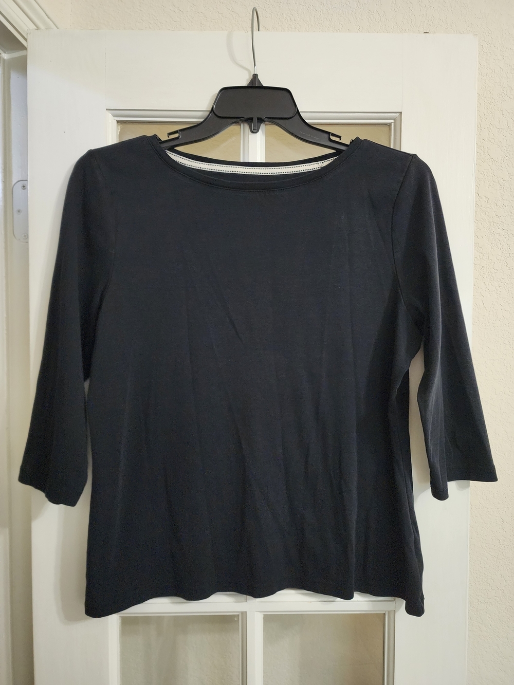 Talbots XL Black Pima Cotton Boat Neck 3/4 Sleeve Knit Tee Top